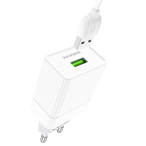BOROFONE BA47A Mighty speed single port QC3.0 charger set(Type-C)(EU) 1m White