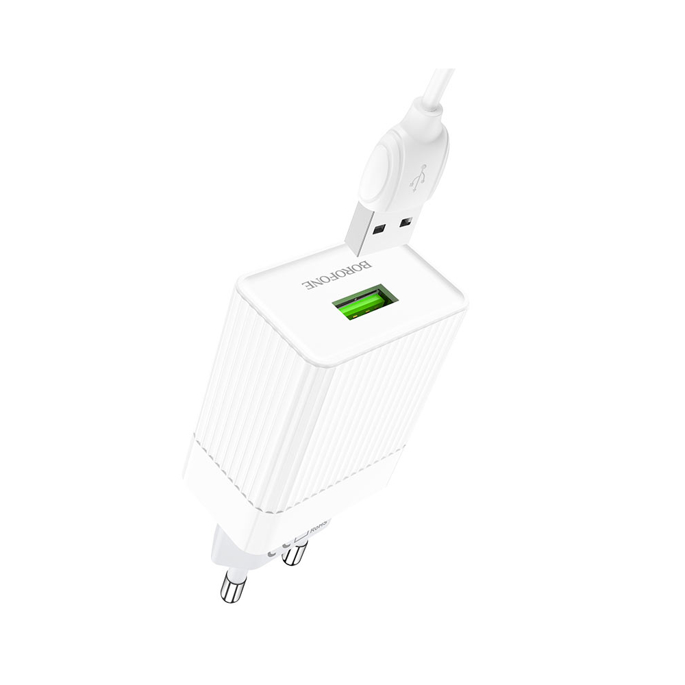 მობილურის დამტენი BOROFONE BA47A Mighty speed single port QC3.0 charger set(Type-C)(EU) 1m White