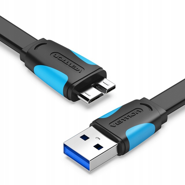 USB კაბელი VENTION VAS-A12-B200 Flat USB3.0 A Male to Micro B Male Cable 2M Black