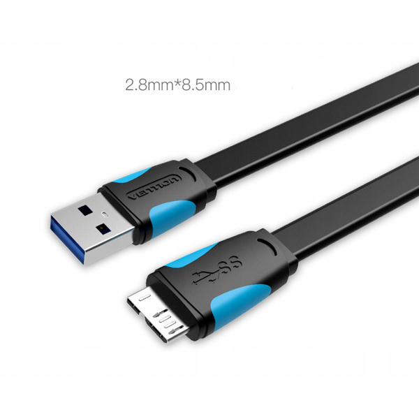 USB კაბელი VENTION VAS-A12-B200 Flat USB3.0 A Male to Micro B Male Cable 2M Black