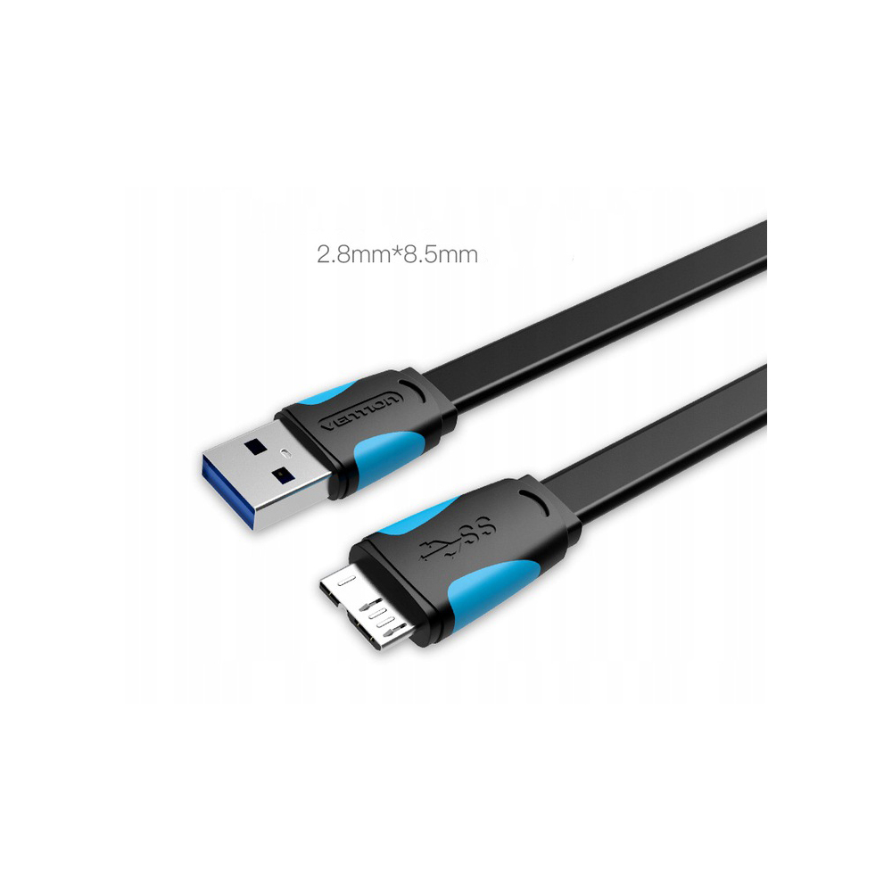 VENTION VAS-A12-B200 Flat USB3.0 A Male to Micro B Male Cable 2M Black