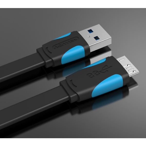 USB კაბელი VENTION VAS-A12-B200 Flat USB3.0 A Male to Micro B Male Cable 2M Black