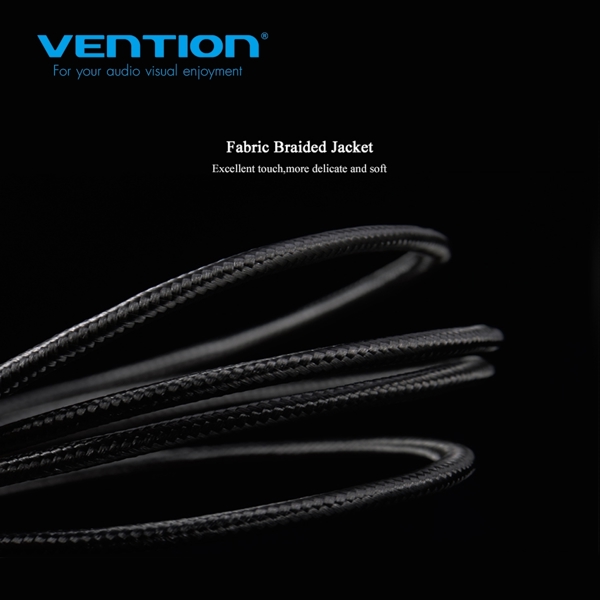 VENTION BBMBY Fabric Braided 4 Pole 3.5mm Male to 2*3.5mm Female Stereo Splitter Cable 0.3M Black Metal Type