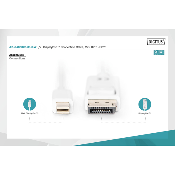 ადაპტერი DIGITUS DisplayPort connection cable, mini DP - DP