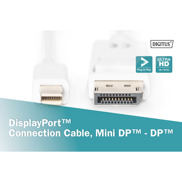 ადაპტერი DIGITUS DisplayPort connection cable, mini DP - DP