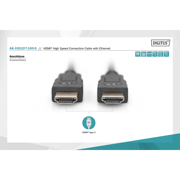 ვიდეო კაბელი DIGITUS HDMI High Speed connection cable, type A