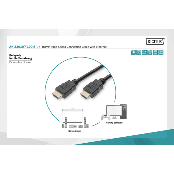 ვიდეო კაბელი DIGITUS HDMI High Speed connection cable, type A