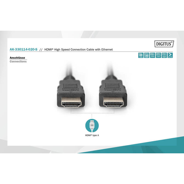 ვიდეო კაბელი DIGITUS HDMI Standard connection cable, type A