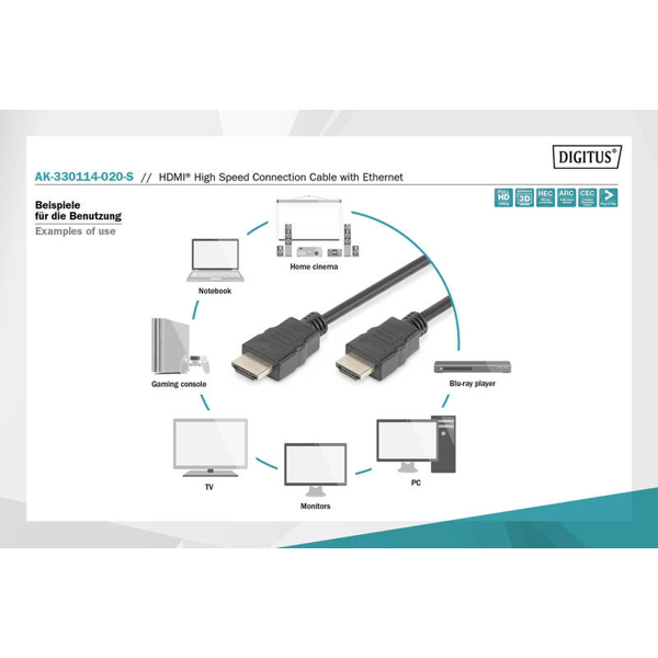 ვიდეო კაბელი DIGITUS HDMI Standard connection cable, type A