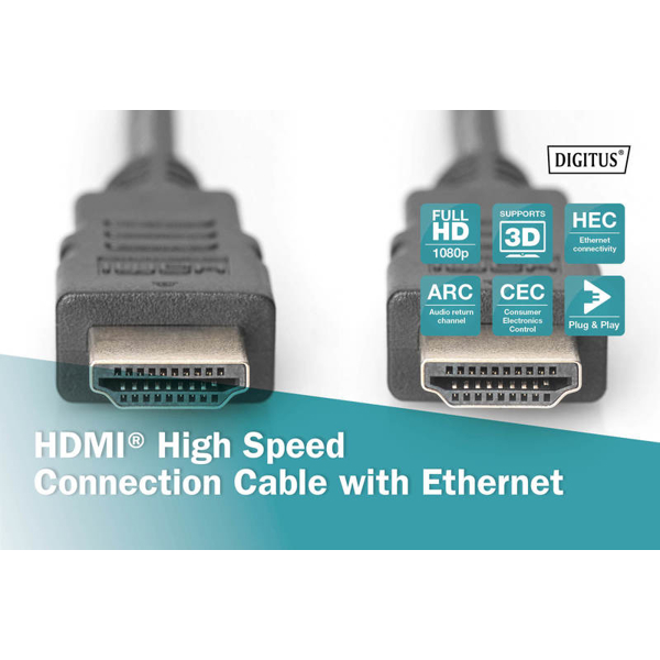 ვიდეო კაბელი DIGITUS HDMI Standard connection cable, type A