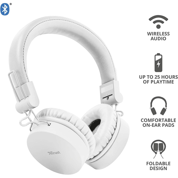 ყურსასმენი Trust Tones Bluetooth Wireless Headphones white