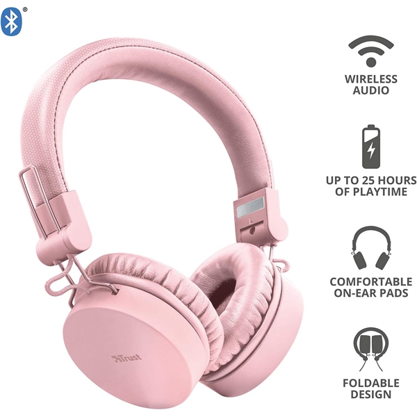 ყურსასმენი Trust Tones Bluetooth Wireless Headphones pink