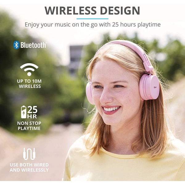 ყურსასმენი Trust Tones Bluetooth Wireless Headphones pink