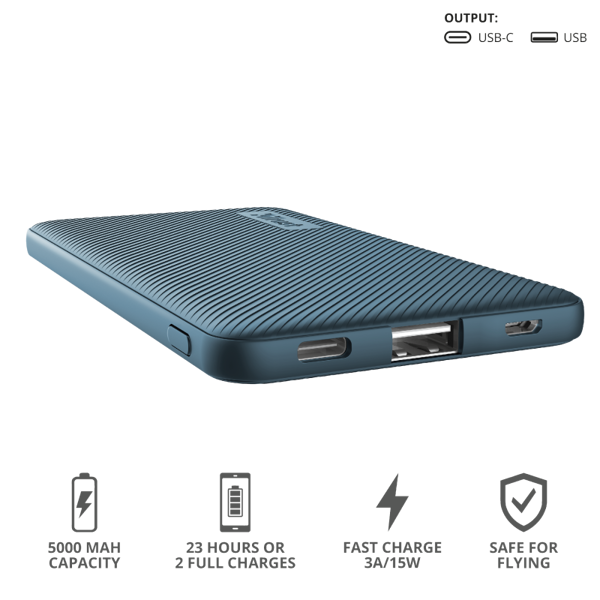 პორტატული დამტენი Trust Primo Powerbank 5.000 mAh Blue