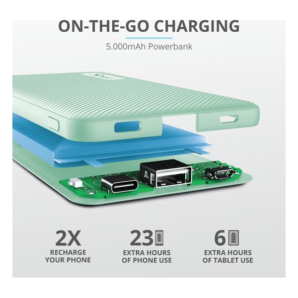 პორტატული დამტენი Trust Primo Powerbank 5.000 mAh Mint