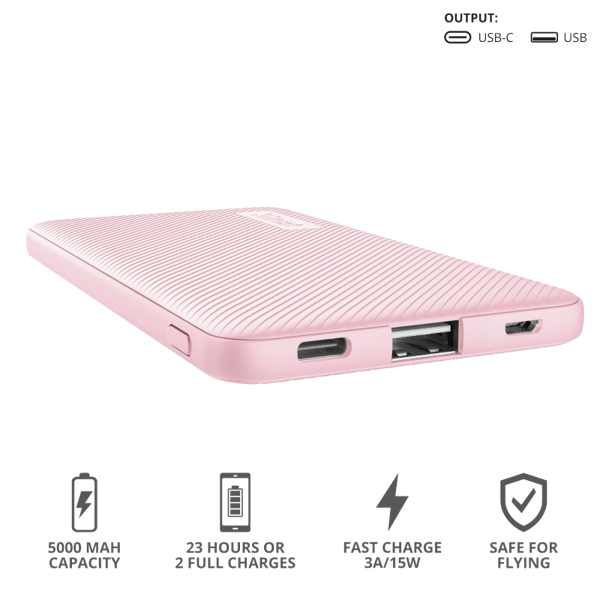 პორტატული დამტენი Trust Primo Powerbank 5.000 mAh pink