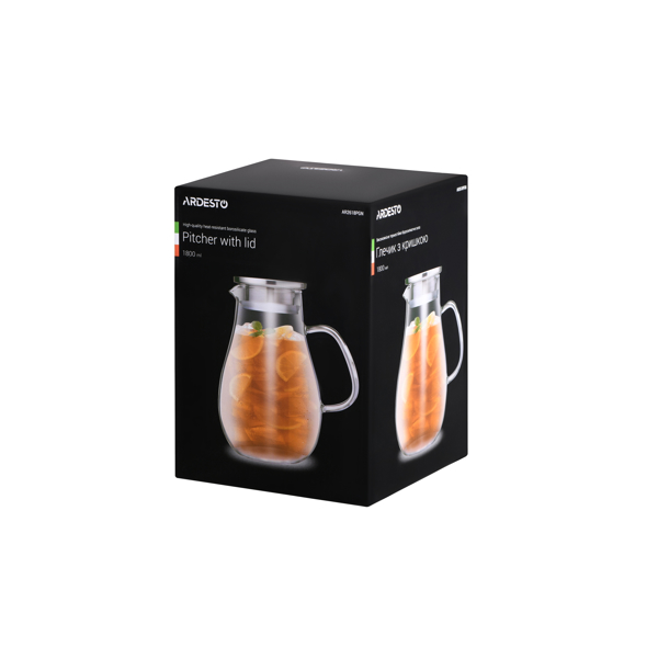 ARDESTO Pitcher with lid, 1800 ml, borosilicate glass, s/s