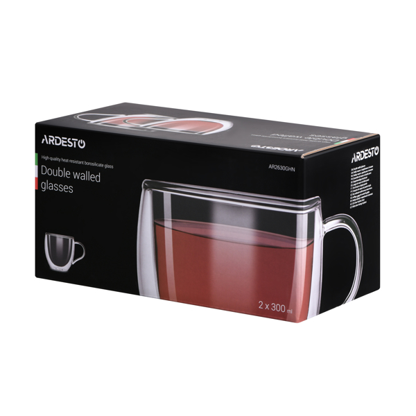 ARDESTO Double wall borosilicate glass mug set Ardesto, 300 ml