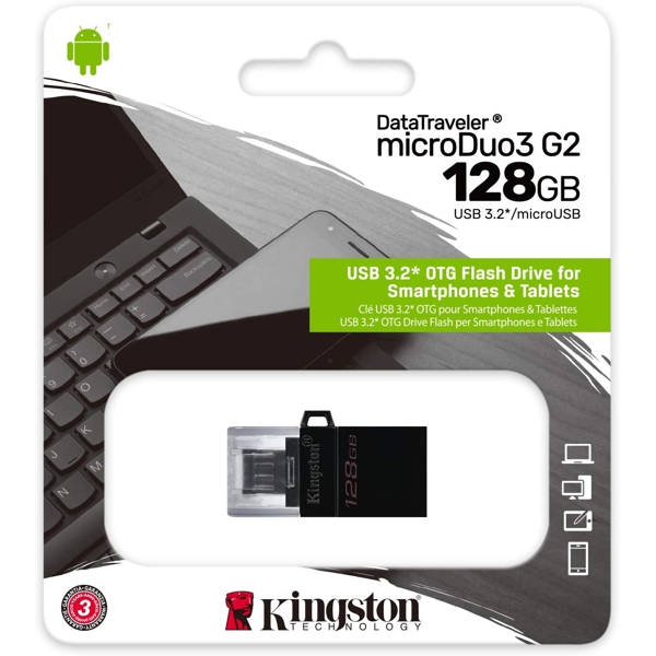 USB ფლეშ მეხსიერება Kingston 128GB USB 3.2 G2 microUSB DT microDuo OTG