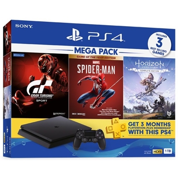 სათამაშო კონსოლი PlayStation 4 Slim (1TB) Horizone Zero Down+Spider-Man+Gran Turismo Sport