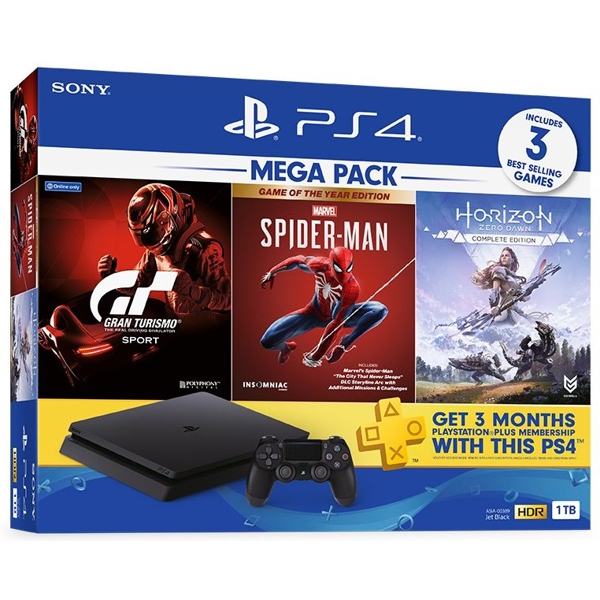 სათამაშო კონსოლი PlayStation 4 Slim (1TB) Horizone Zero Down+Spider-Man+Gran Turismo Sport