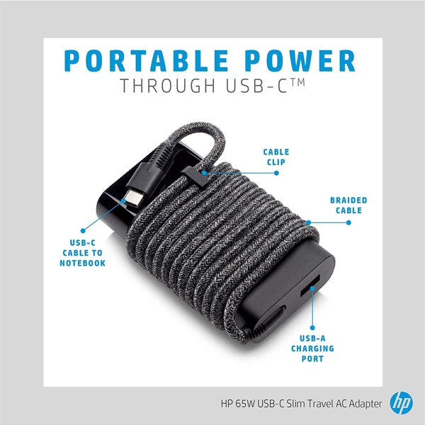 ნოუთბუქის დამტენი HP 65W USB-C Slim Travel Power Adapter (7EZ26AA)