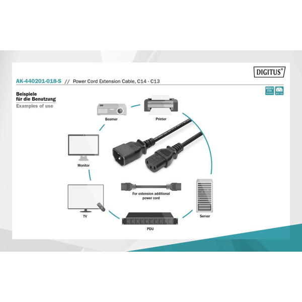 DIGITUS Power Cord extension cable, C14 - C13