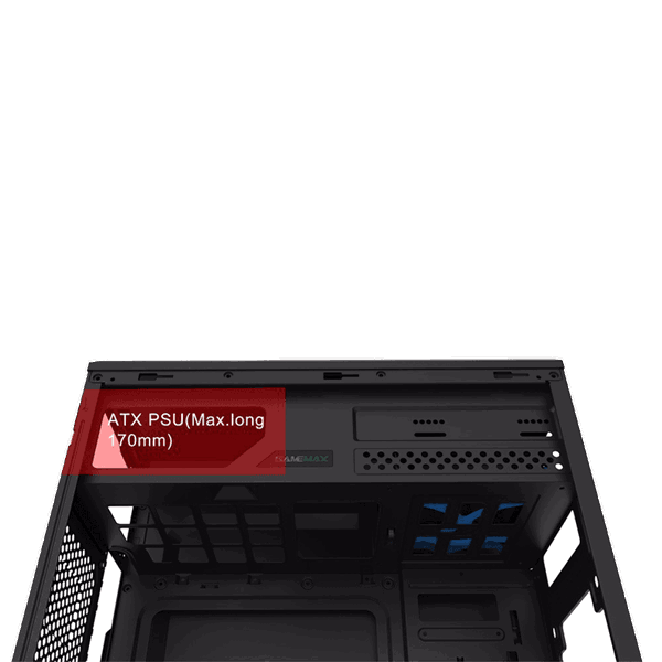 ქეისი GAMEMAX G563, MidT, 1*USB3.0, 2*USB2.0, 3*120BLUE, acrylic (side panel), without PSU, black
