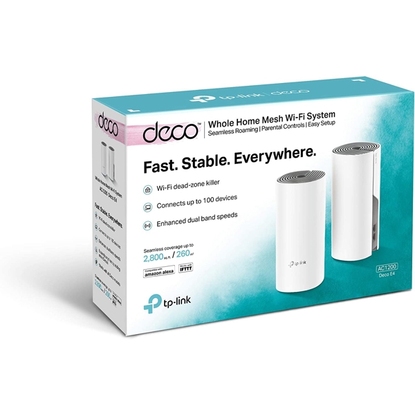 სახლის Wi-fi სისტემა TP-LINK Deco E4(2-pack), AC1200 Whole Home Mesh Wi-Fi System