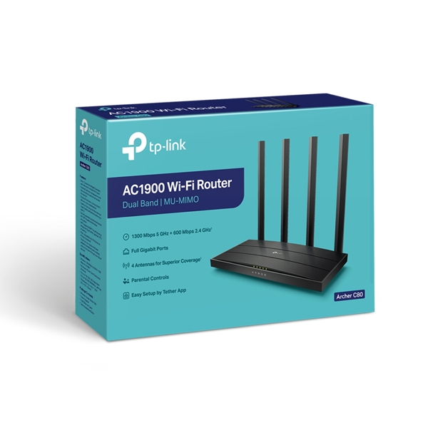 როუტერი Archer C80, TP-Link, AC1900 MU-MIMO Wi-Fi Router