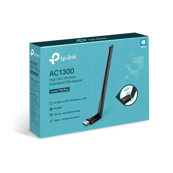 Archer T3U Plus, TP-Link, AC1300 High Gain Wireless Dual Band USB Adapter