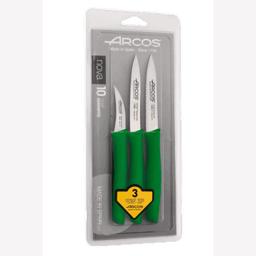 დანების ნაკრები Arcos Nova, 3 pc paring knife set, Green, blister