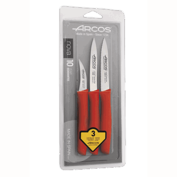 დანების ნაკრები Arcos Nova, 3 pc paring knife set, Red, blister