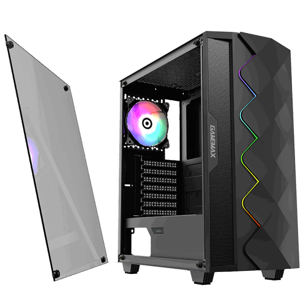 ქეისი GAMEMAX BLACK DIAMOND, MidT, 1*USB3.0, 1*USB2.0, 3*120 mm RGB, without PSU black