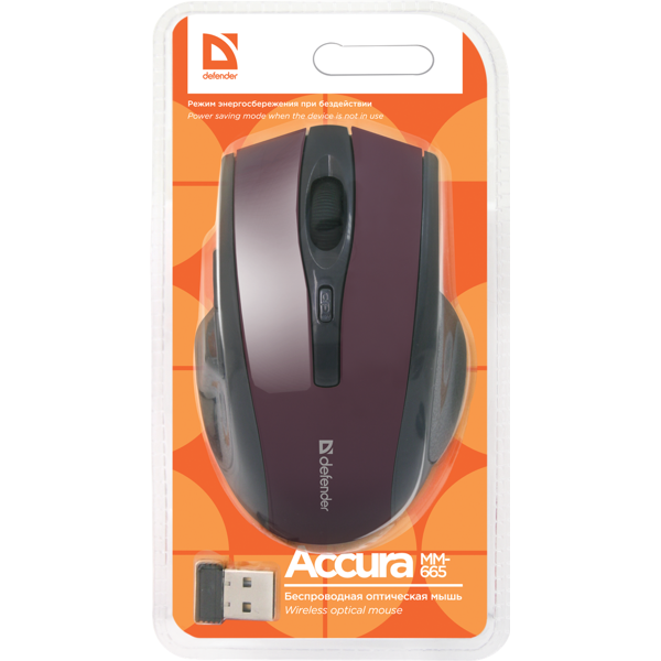 უკაბელო მაუსი Defender Accura MM-665 optical mouse, წითელი, 6 ღილაკიანი