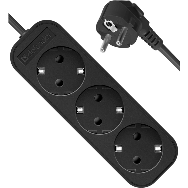 დენის დამაგრძელებელი Defender M318 Power strip, 1.8 m, 3 შესაერთებელი