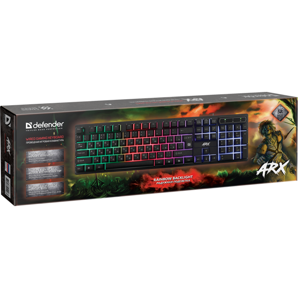 კლავიატურა DEFENDER Arx GK-196L Wired gaming keyboard, rainbow backlight