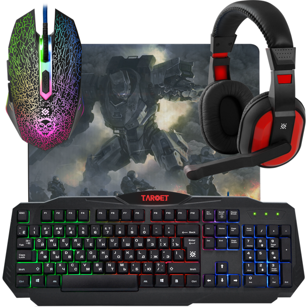 გეიმინგ კომპლექტი DEFENDER Target MKP-350 Gaming combo, Mouse, mouse pad, Keyboard