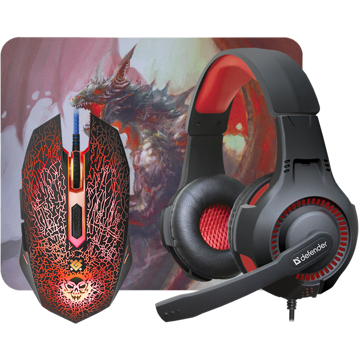 გეიმინგ კომპლექტი DEFENDER DragonBorn MHP-003 Mouse, Mouse Pad, Headset