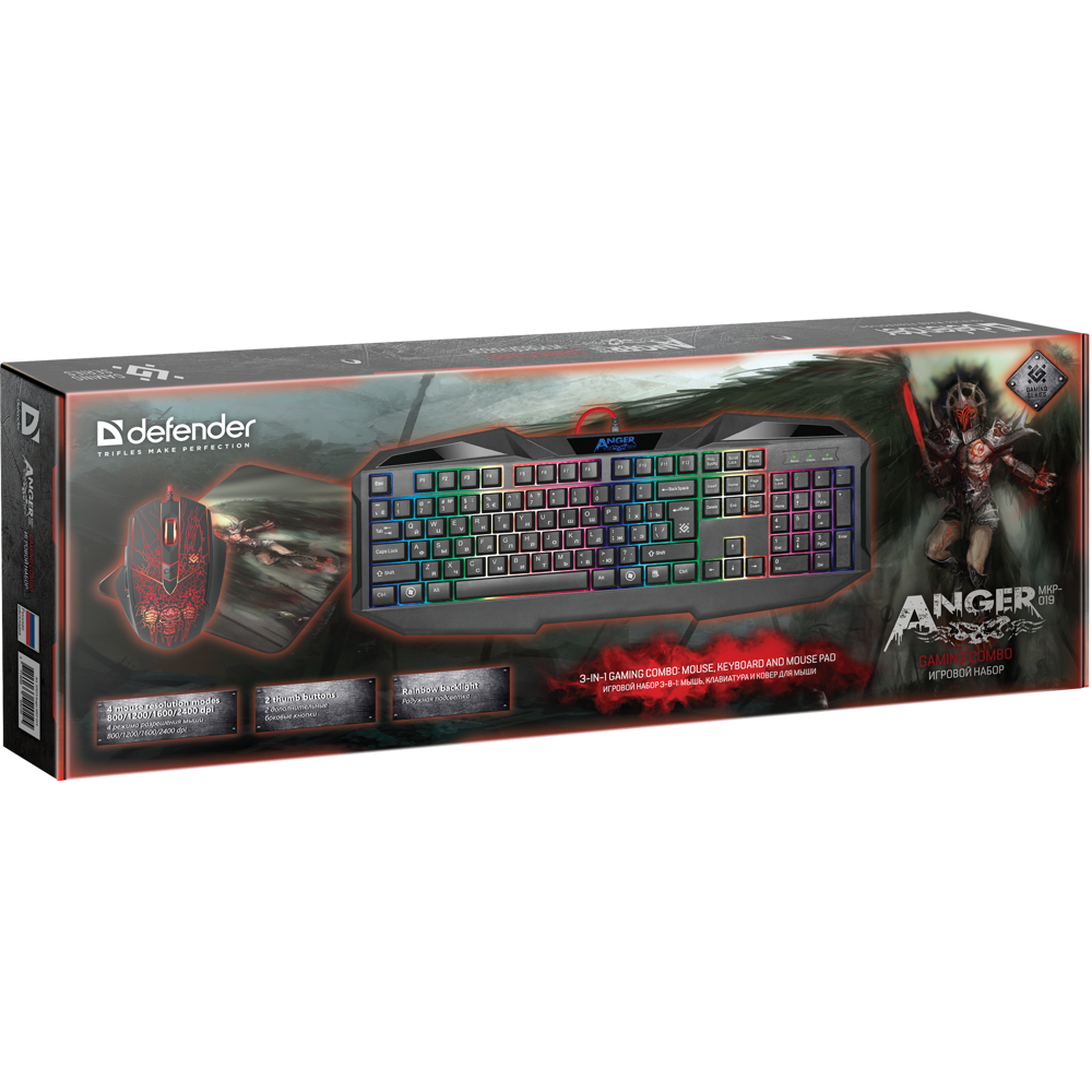 გეიმინგ კომპლექტი DEFENDER Anger MKP-019 ,RBG ,KB, Mouse, Mouse Pad