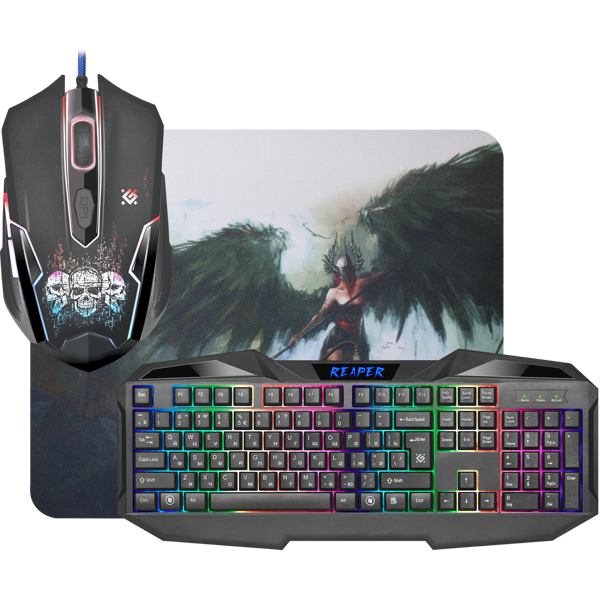 გეიმინგ კომპლექტი DEFENDER Reaper MKP-018, RBG, KB Mouse, Mouse Pad