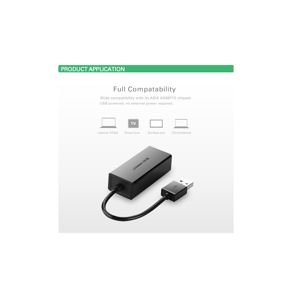 LAN ადაპტერი UGREEN EA20254 (20254), USB to LAN 10/100Mbps Ethernet Adapter, Black