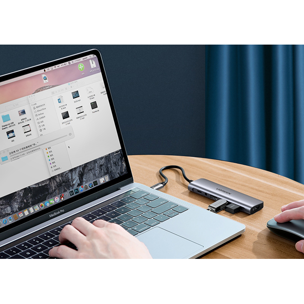 USB ჰაბი UGREEN CM136 (80132) USB-C To HDMI + 3xUSB 3.0 + AUX 3.5mm + PD Power Converter, Grey