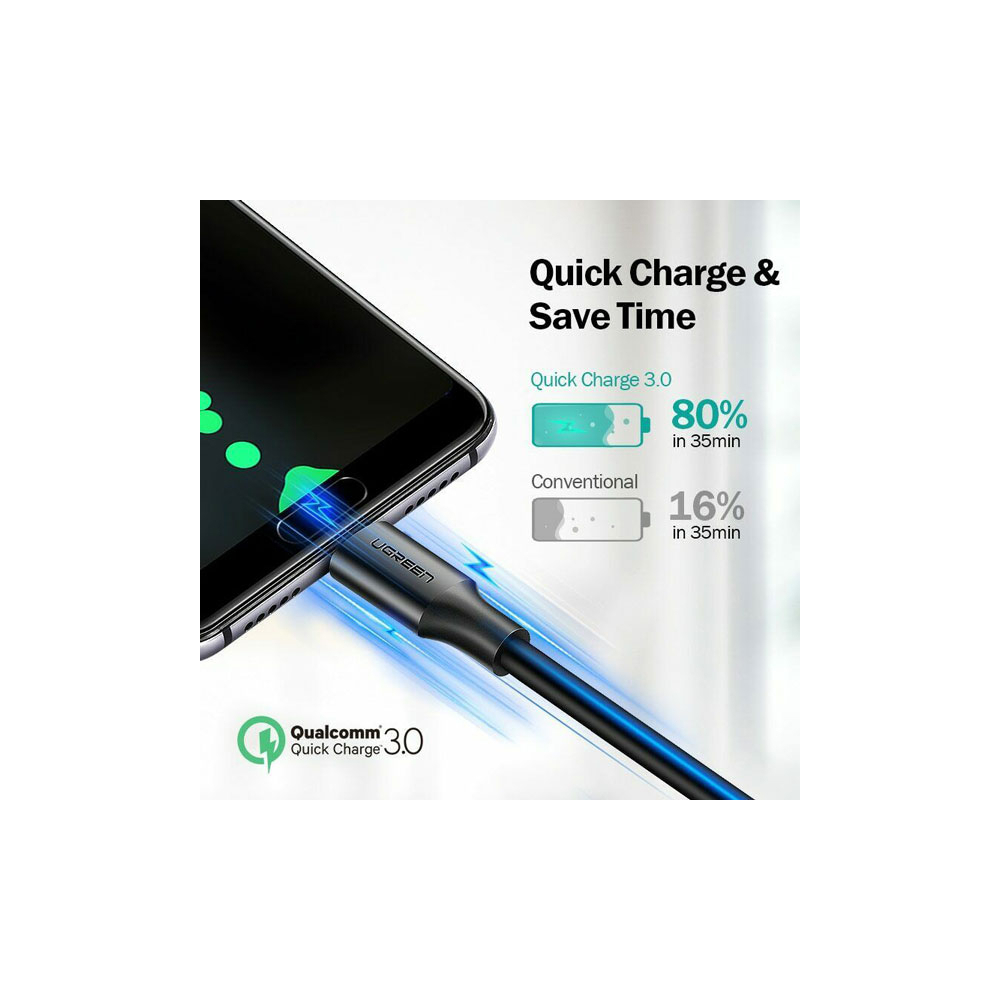 USB კაბელი UGREEN US288 (60118) USB to Type-C Cable, 2m, Black