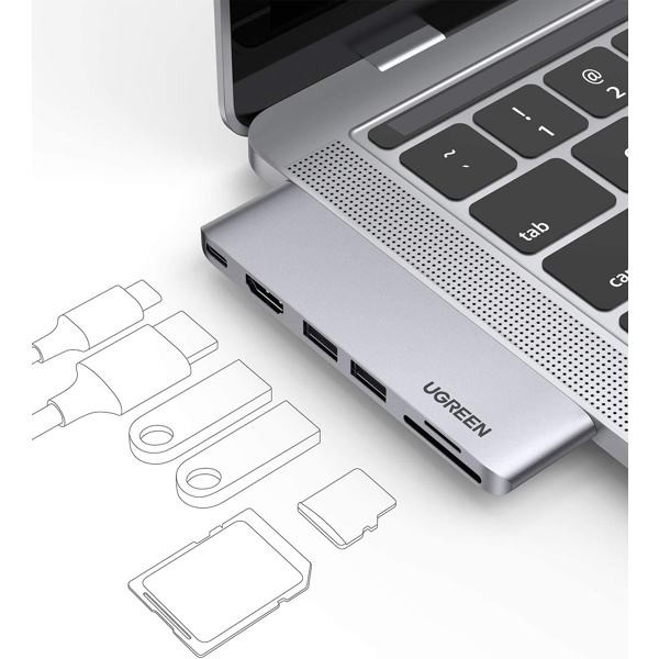 USB-C ჰაბი UGREEN 80856, USB-C Multifunction Adapter, 6 in 2, Grey