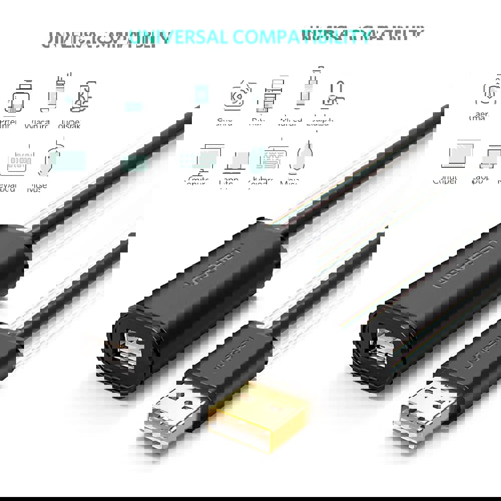 USB დამაგრძელებელი UGREEN 10321, USB Male to USB Female Active Extension Cable with Chipset, 10m, Black