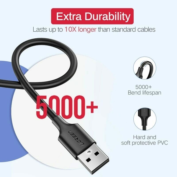 USB კაბელი UGREEN US289 (60138) USB 2.0 A to Micro USB Cable Nickel Plating 2m, Black