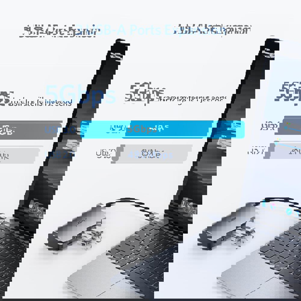 USB ჰაბი UGREEN (50771) USB-C to 3 Ports USB 3.0 Hub + 6-in-1 USB C Hub with 4K HDMI + Gigabit Ethernet Adapter + PD (Space Gray)