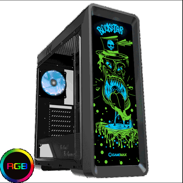 ქეისი GAMEMAX ROCKSTAR, MidT, 1*USB3.0, 2*USB2.0, 1*120 RGB, acrylic