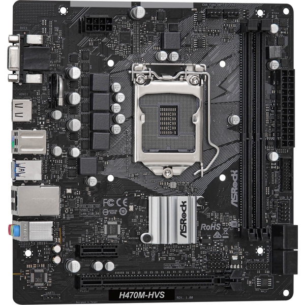 დედა დაფა ASRock H470M-HVS LGA1200, 10th Gen, 2xDIMM DDR4, 1xD-Sub, 1xHDMI, 128 Mb, SATA 6Gb/s, RAID 0, RAID 1